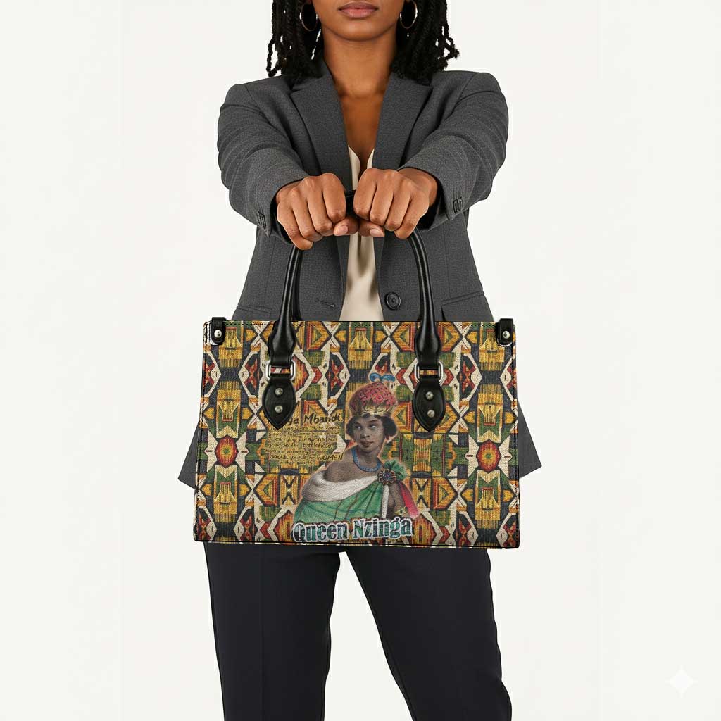 Queen Nzinga Leather Bag Mbandi Traditional Regal Portrait Empowerment Quote African Female Leadership - Wonder Print Shop
