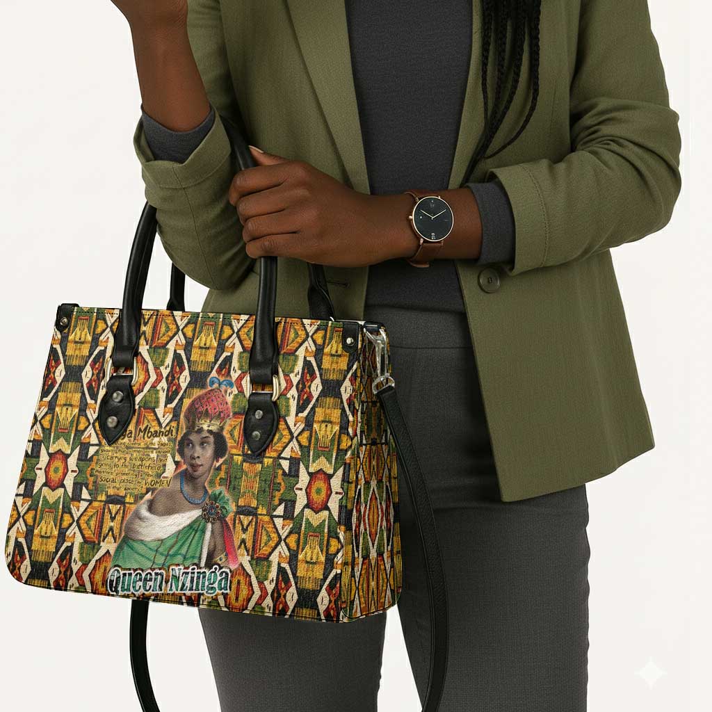 Queen Nzinga Leather Bag Mbandi Traditional Regal Portrait Empowerment Quote African Female Leadership - Wonder Print Shop