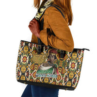 Queen Nzinga Leather Tote Bag Mbandi Traditional Regal Portrait Empowerment Quote African Female Leadership - Wonder Print Shop