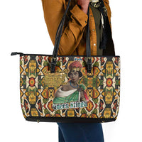 Queen Nzinga Leather Tote Bag Mbandi Traditional Regal Portrait Empowerment Quote African Female Leadership - Wonder Print Shop