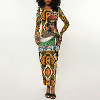 Queen Nzinga Long Sleeve Bodycon Dress Mbandi Traditional Regal Portrait Empowerment Quote African Female Leadership - Wonder Print Shop