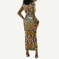 Queen Nzinga Long Sleeve Bodycon Dress Mbandi Traditional Regal Portrait Empowerment Quote African Female Leadership - Wonder Print Shop