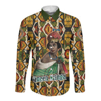 Queen Nzinga Long Sleeve Button Shirt Mbandi Traditional Regal Portrait Empowerment Quote African Female Leadership - Wonder Print Shop