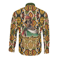 Queen Nzinga Long Sleeve Button Shirt Mbandi Traditional Regal Portrait Empowerment Quote African Female Leadership - Wonder Print Shop