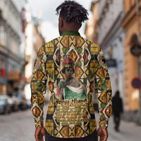 Queen Nzinga Long Sleeve Button Shirt Mbandi Traditional Regal Portrait Empowerment Quote African Female Leadership - Wonder Print Shop