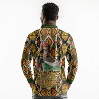 Queen Nzinga Long Sleeve Polo Shirt Mbandi Traditional Regal Portrait Empowerment Quote African Female Leadership - Wonder Print Shop