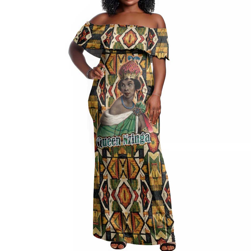 Queen Nzinga Off Shoulder Maxi Dress Mbandi Traditional Regal Portrait Empowerment Quote African Female Leadership - Wonder Print Shop