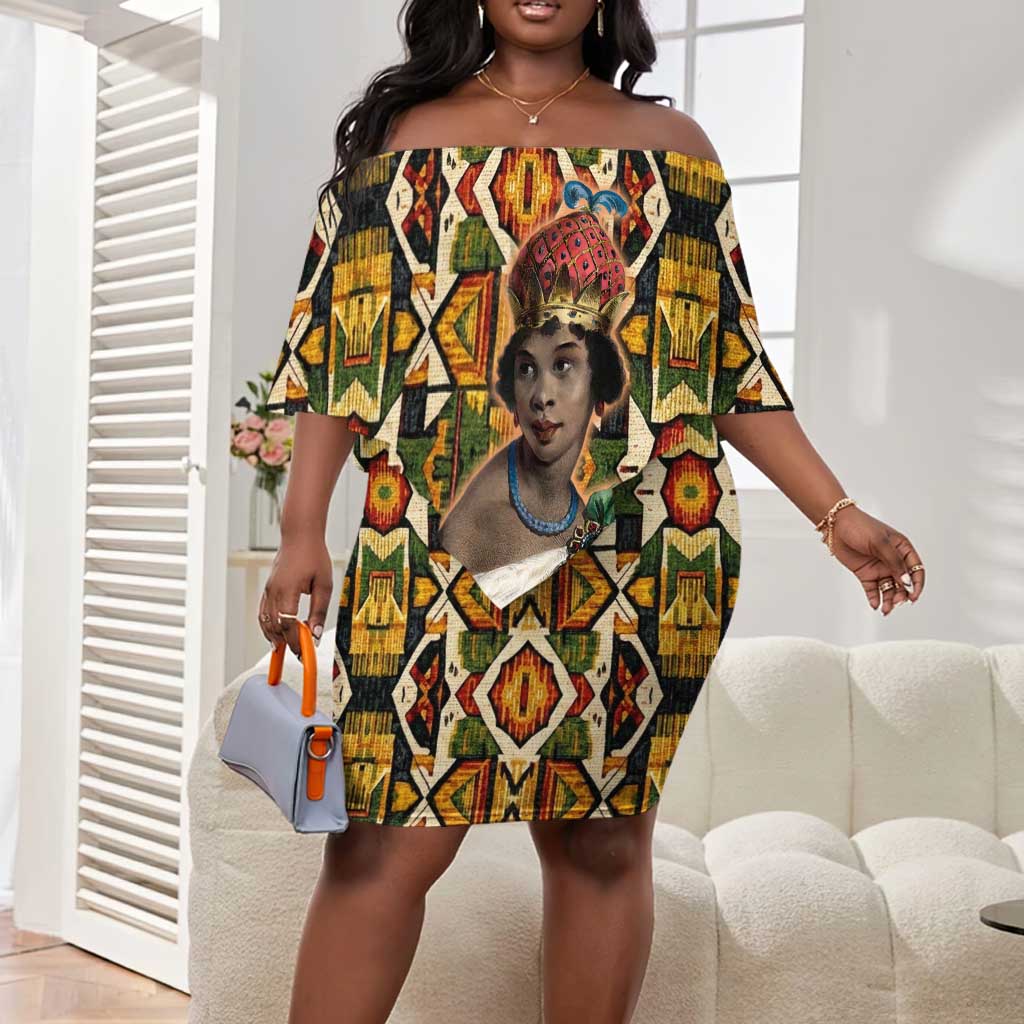 Queen Nzinga Off Shoulder Short Dress Mbandi Traditional Regal Portrait Empowerment Quote African Female Leadership - Wonder Print Shop
