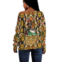 Queen Nzinga Off Shoulder Sweater Mbandi Traditional Regal Portrait Empowerment Quote African Female Leadership - Wonder Print Shop