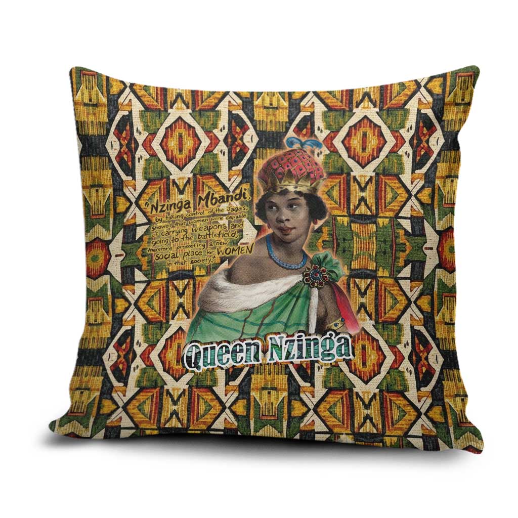 Queen Nzinga Pillow Cover Mbandi Traditional Regal Portrait Empowerment Quote African Female Leadership - Wonder Print Shop