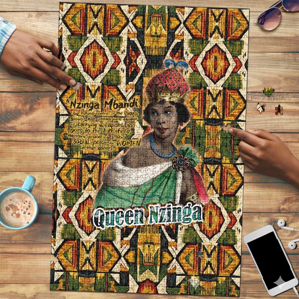 Queen Nzinga Puzzle Mbandi Traditional Regal Portrait Empowerment Quote African Female Leadership - Wonder Print Shop