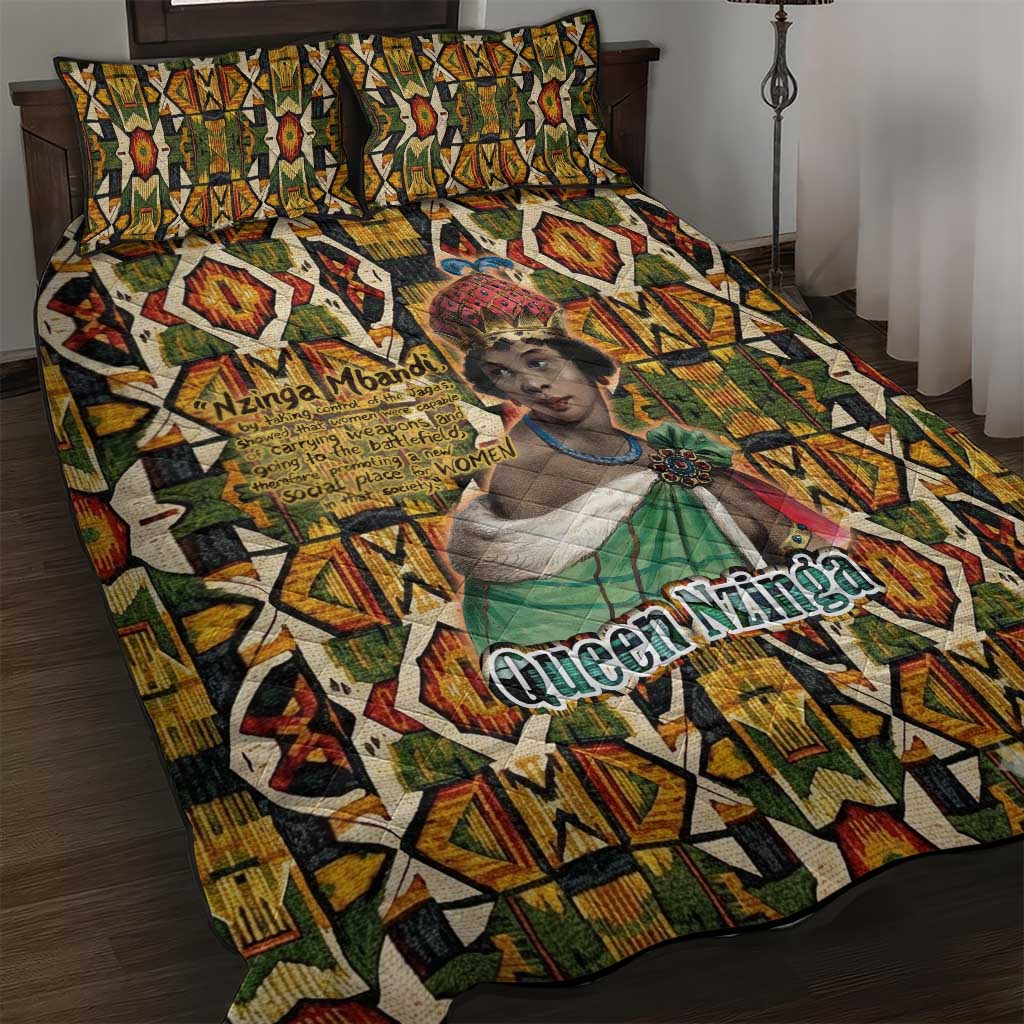 Queen Nzinga Quilt Bed Set Mbandi Traditional Regal Portrait Empowerment Quote African Female Leadership - Wonder Print Shop