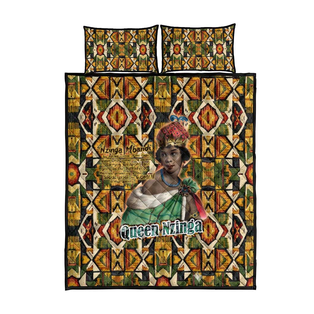 Queen Nzinga Quilt Bed Set Mbandi Traditional Regal Portrait Empowerment Quote African Female Leadership - Wonder Print Shop