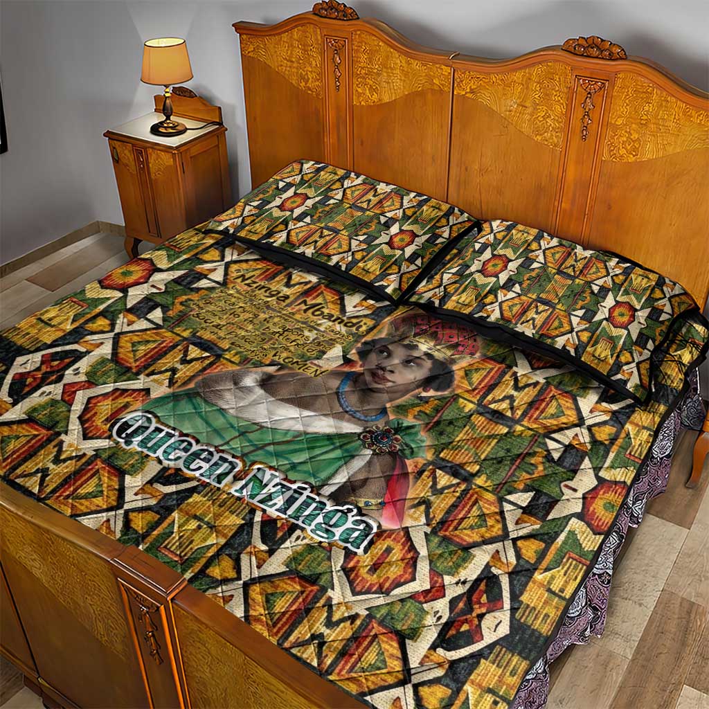 Queen Nzinga Quilt Bed Set Mbandi Traditional Regal Portrait Empowerment Quote African Female Leadership - Wonder Print Shop