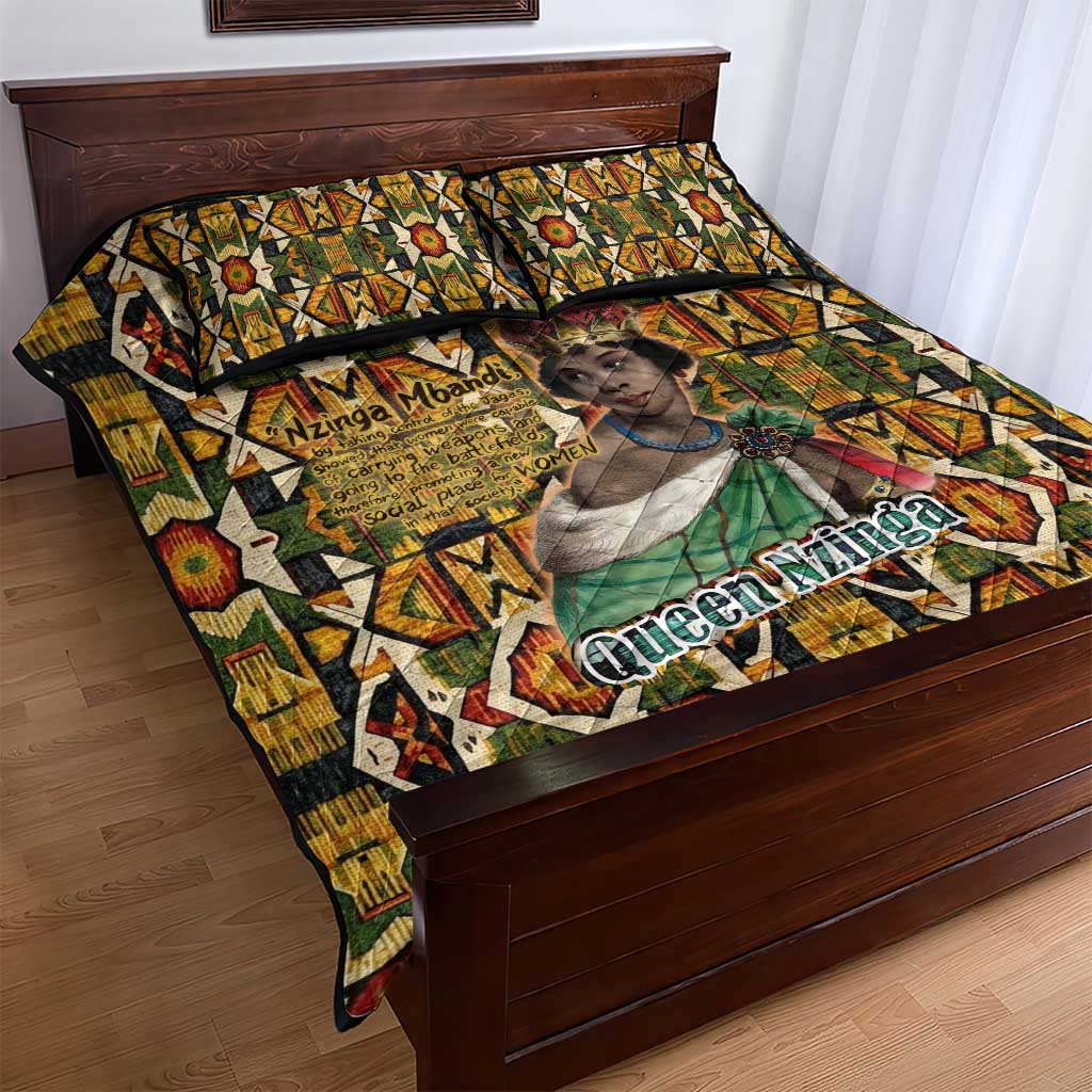 Queen Nzinga Quilt Bed Set Mbandi Traditional Regal Portrait Empowerment Quote African Female Leadership - Wonder Print Shop