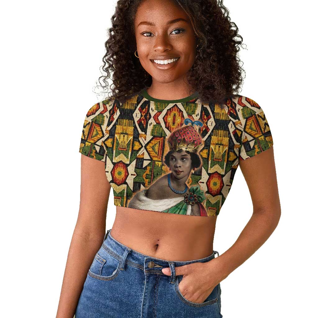 Queen Nzinga Raglan Cropped T shirt Mbandi Traditional Regal Portrait Empowerment Quote African Female Leadership - Wonder Print Shop