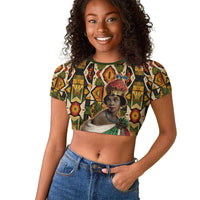 Queen Nzinga Raglan Cropped T shirt Mbandi Traditional Regal Portrait Empowerment Quote African Female Leadership - Wonder Print Shop