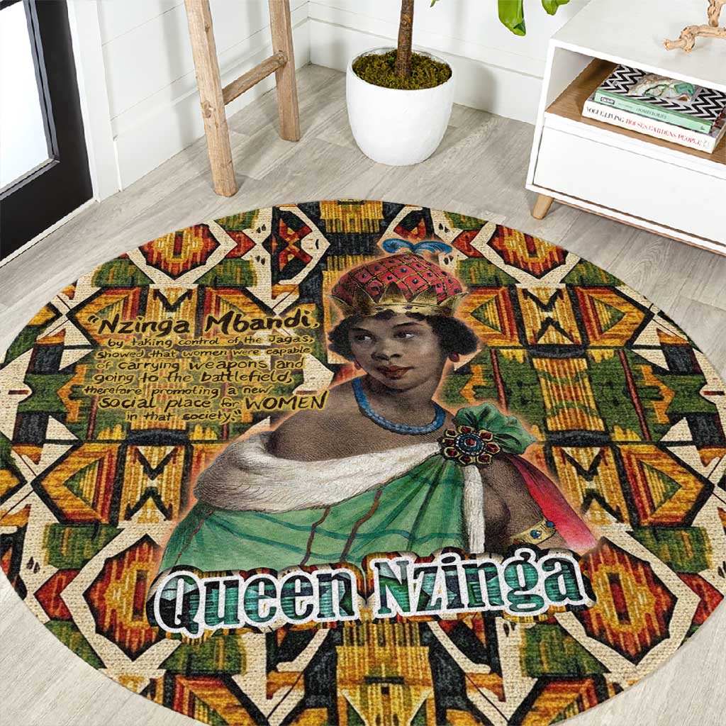 Queen Nzinga Round Carpet Mbandi Traditional Regal Portrait Empowerment Quote African Female Leadership - Wonder Print Shop