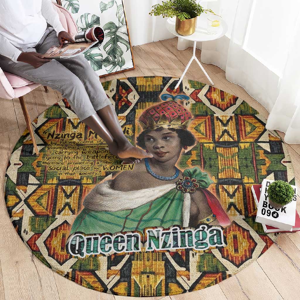 Queen Nzinga Round Carpet Mbandi Traditional Regal Portrait Empowerment Quote African Female Leadership - Wonder Print Shop
