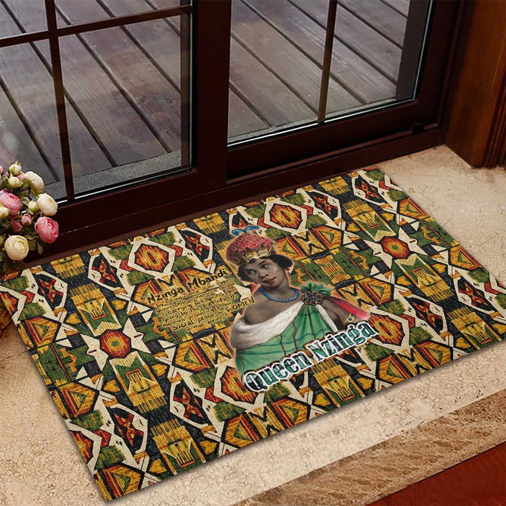 Queen Nzinga Rubber Doormat Mbandi Traditional Regal Portrait Empowerment Quote African Female Leadership - Wonder Print Shop