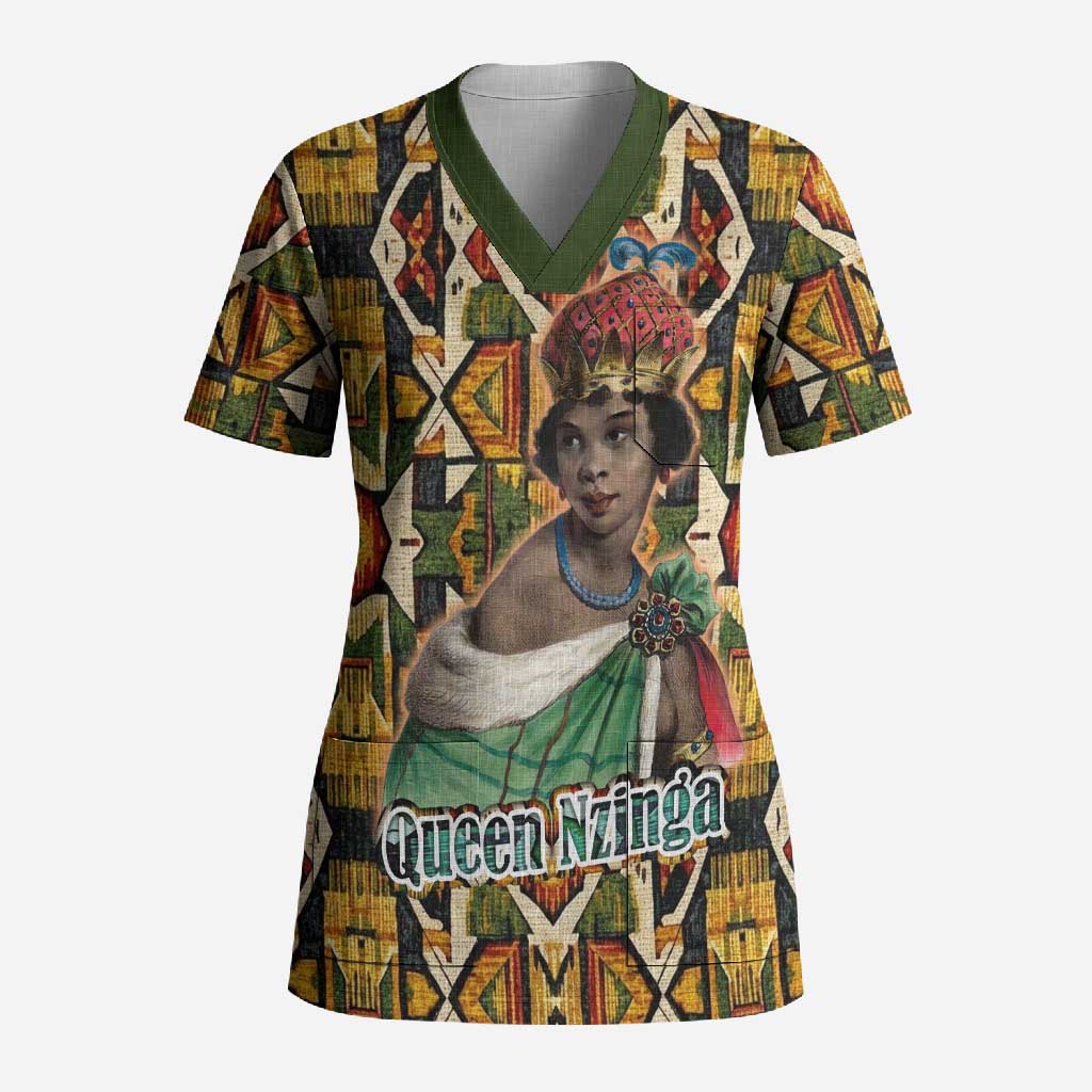 Queen Nzinga Scrub Top Mbandi Traditional Regal Portrait Empowerment Quote African Female Leadership - Wonder Print Shop