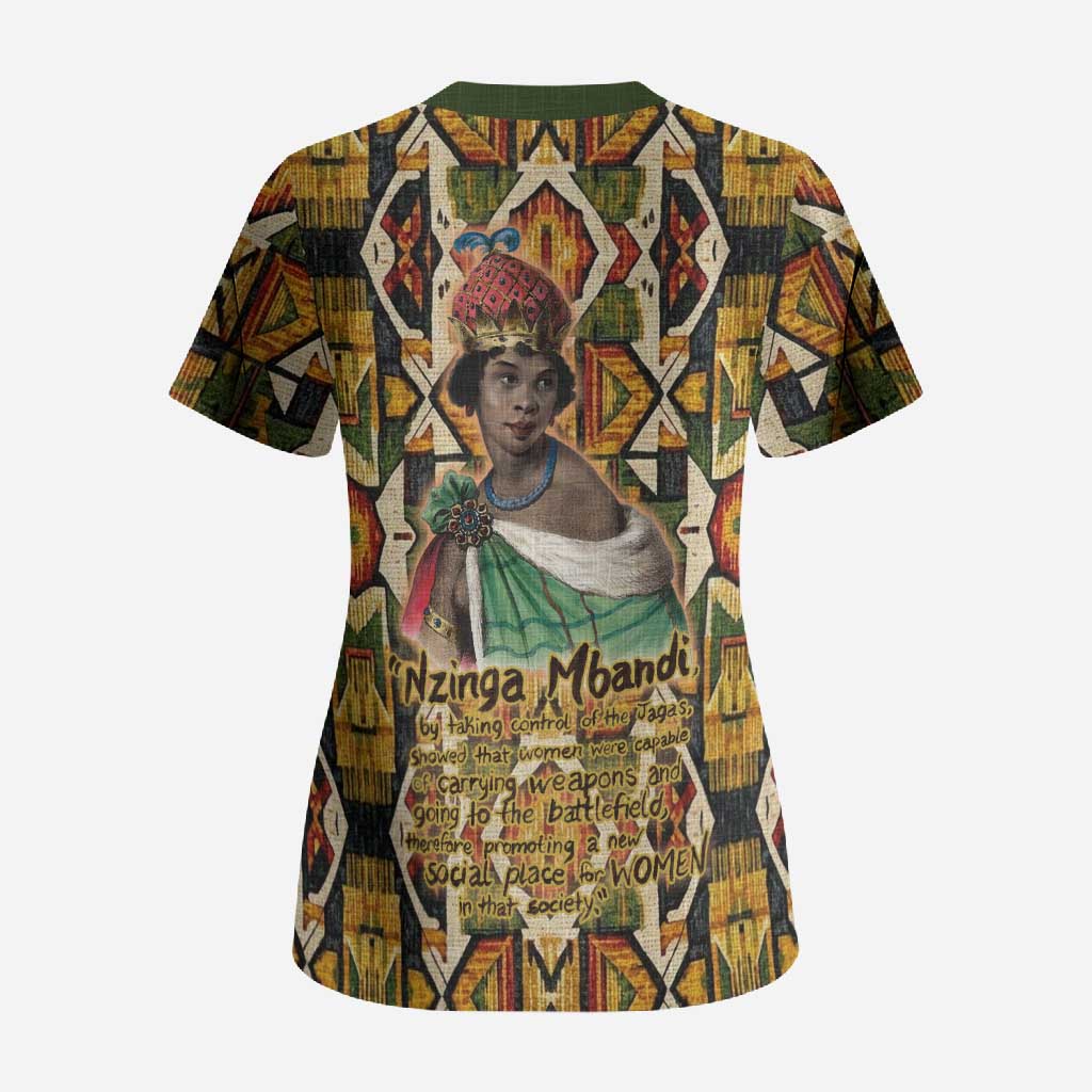 Queen Nzinga Scrub Top Mbandi Traditional Regal Portrait Empowerment Quote African Female Leadership - Wonder Print Shop