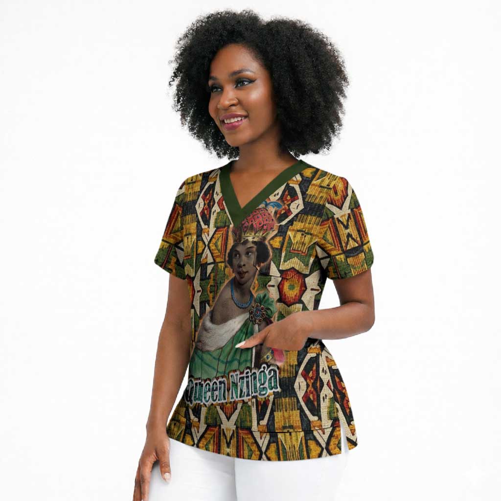 Queen Nzinga Scrub Top Mbandi Traditional Regal Portrait Empowerment Quote African Female Leadership - Wonder Print Shop