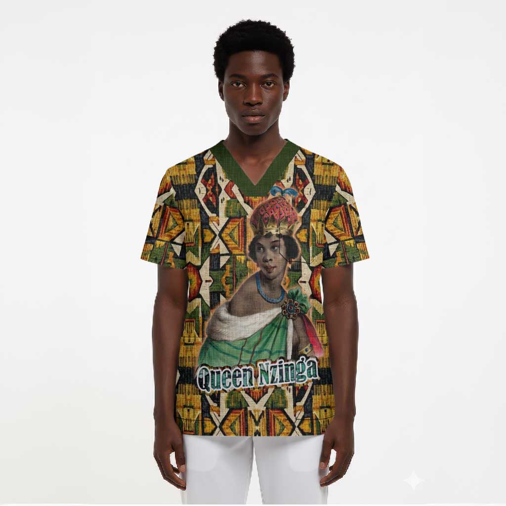Queen Nzinga Scrub Top Mbandi Traditional Regal Portrait Empowerment Quote African Female Leadership - Wonder Print Shop