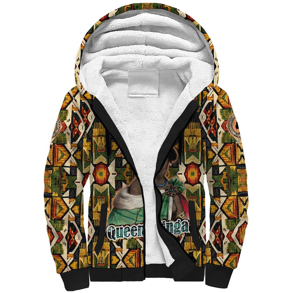 Queen Nzinga Sherpa Hoodie Mbandi Traditional Regal Portrait Empowerment Quote African Female Leadership - Wonder Print Shop