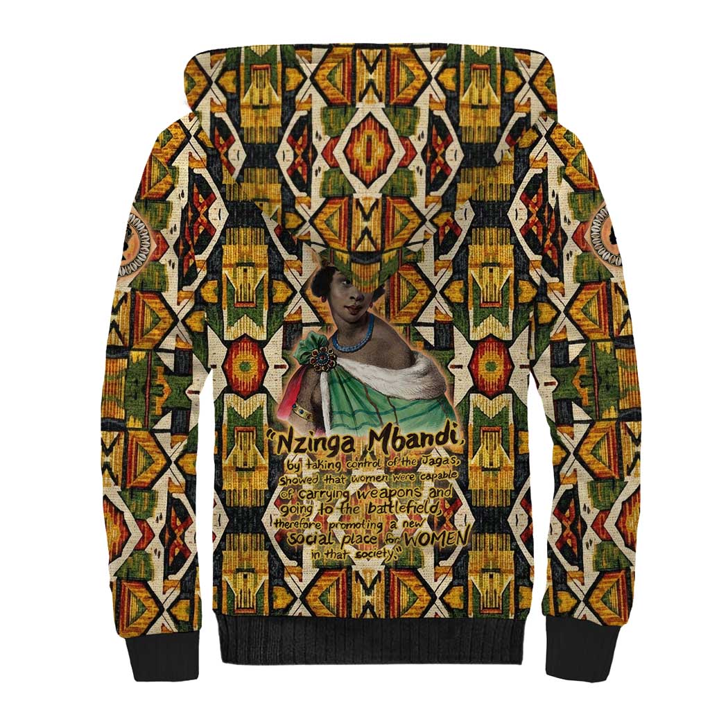 Queen Nzinga Sherpa Hoodie Mbandi Traditional Regal Portrait Empowerment Quote African Female Leadership - Wonder Print Shop
