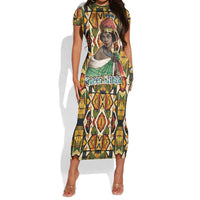 Queen Nzinga Short Sleeve Bodycon Dress Mbandi Traditional Regal Portrait Empowerment Quote African Female Leadership - Wonder Print Shop