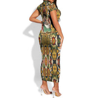 Queen Nzinga Short Sleeve Bodycon Dress Mbandi Traditional Regal Portrait Empowerment Quote African Female Leadership - Wonder Print Shop