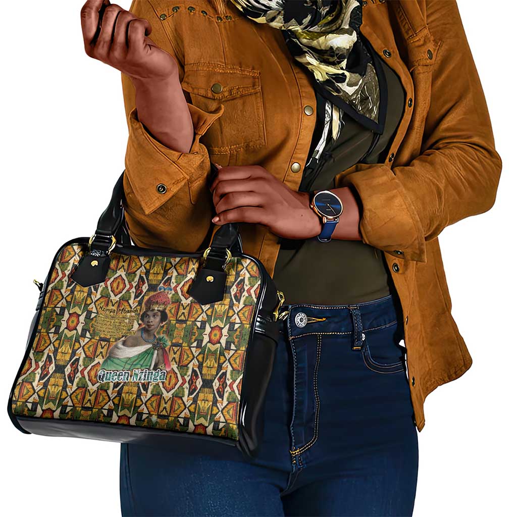 Queen Nzinga Shoulder Handbag Mbandi Traditional Regal Portrait Empowerment Quote African Female Leadership - Wonder Print Shop