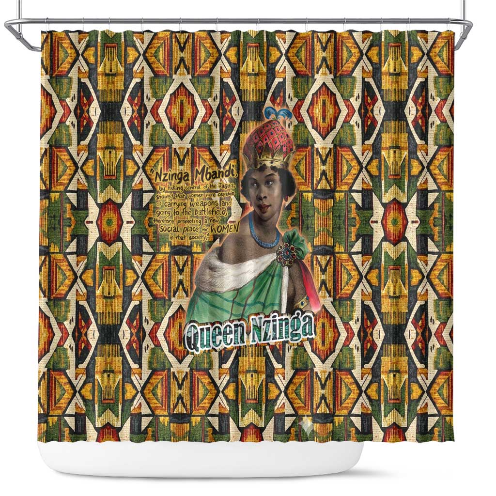 Queen Nzinga Shower Curtain Mbandi Traditional Regal Portrait Empowerment Quote African Female Leadership - Wonder Print Shop