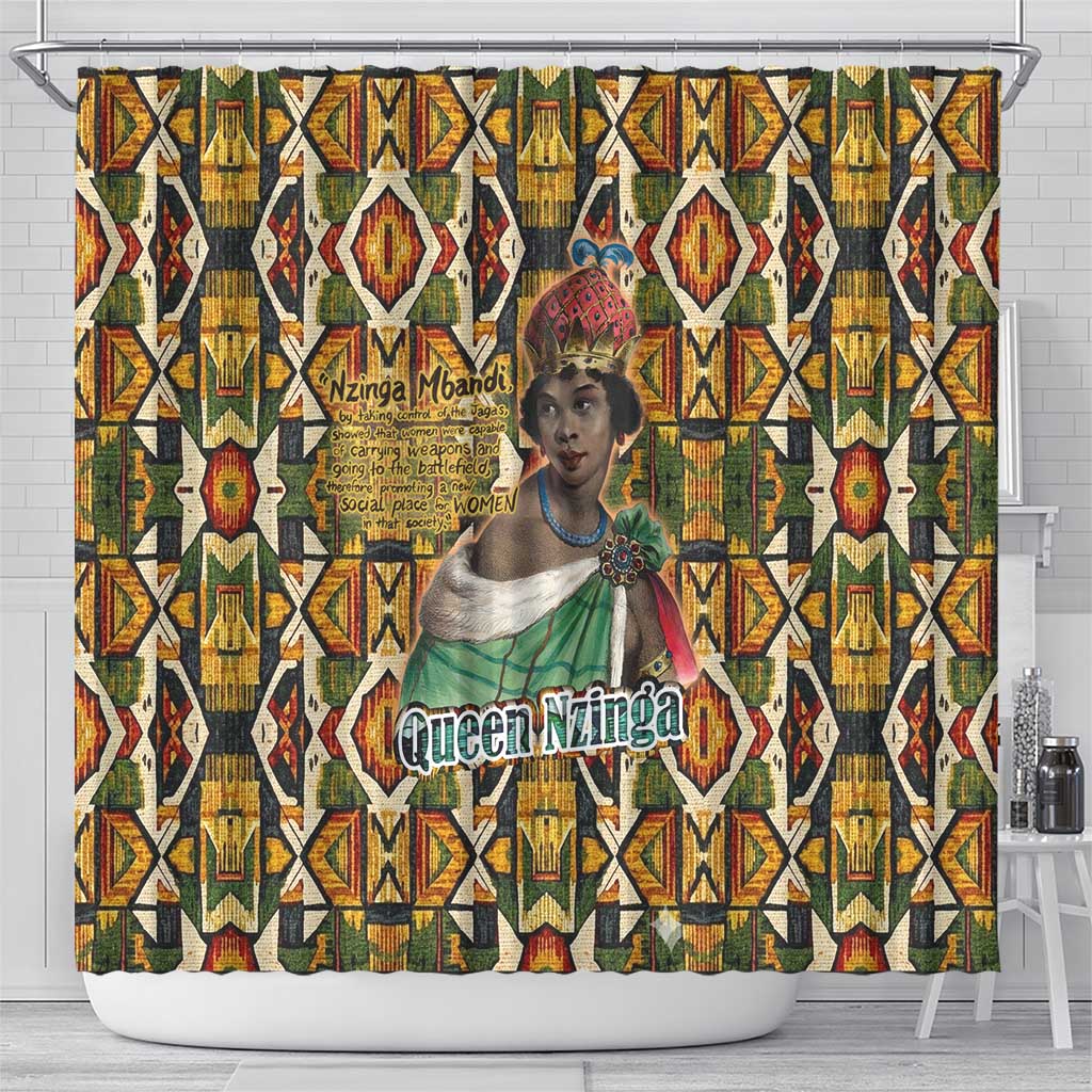 Queen Nzinga Shower Curtain Mbandi Traditional Regal Portrait Empowerment Quote African Female Leadership - Wonder Print Shop