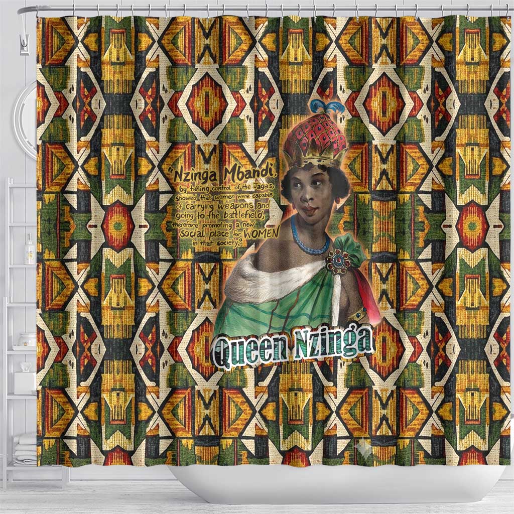Queen Nzinga Shower Curtain Mbandi Traditional Regal Portrait Empowerment Quote African Female Leadership - Wonder Print Shop