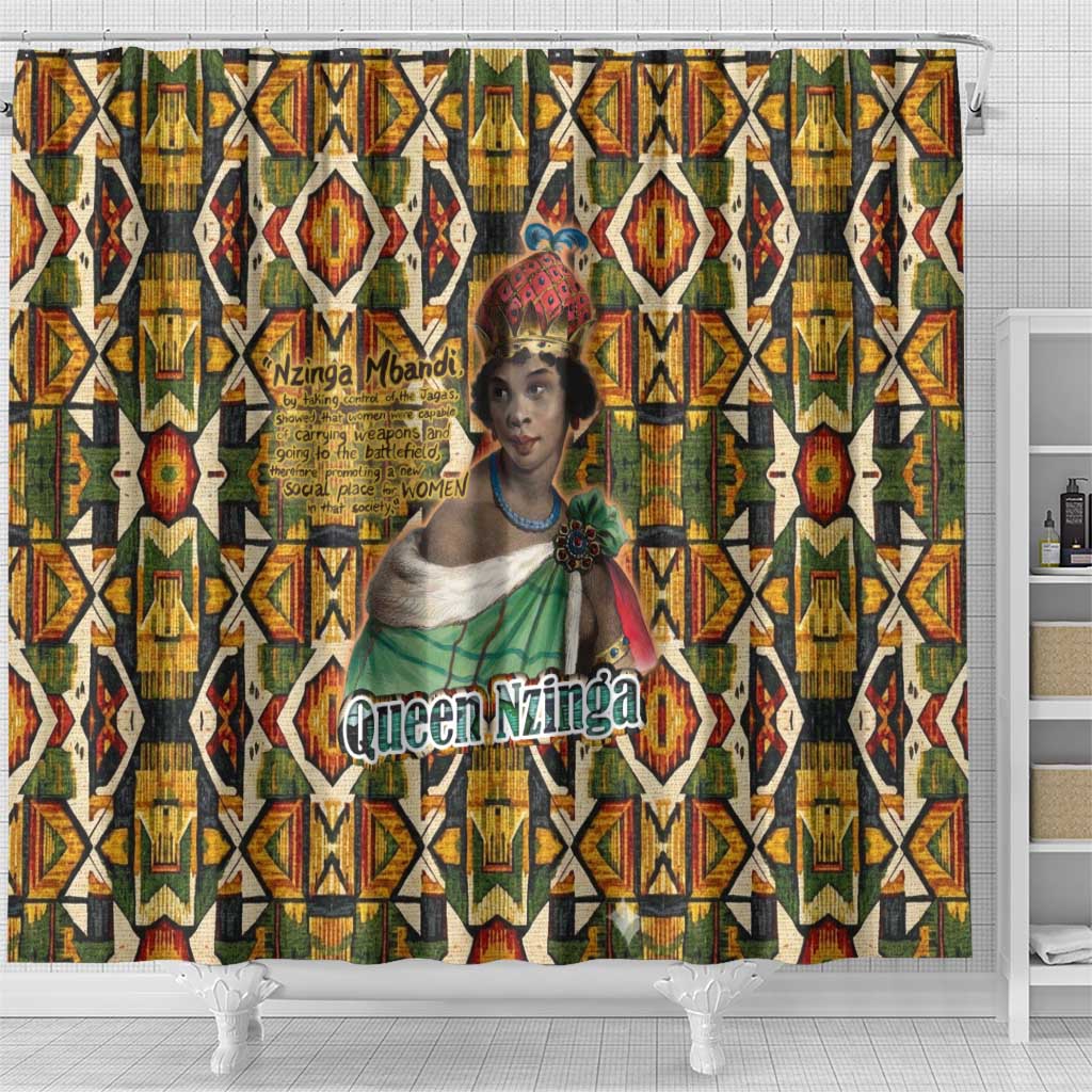 Queen Nzinga Shower Curtain Mbandi Traditional Regal Portrait Empowerment Quote African Female Leadership - Wonder Print Shop