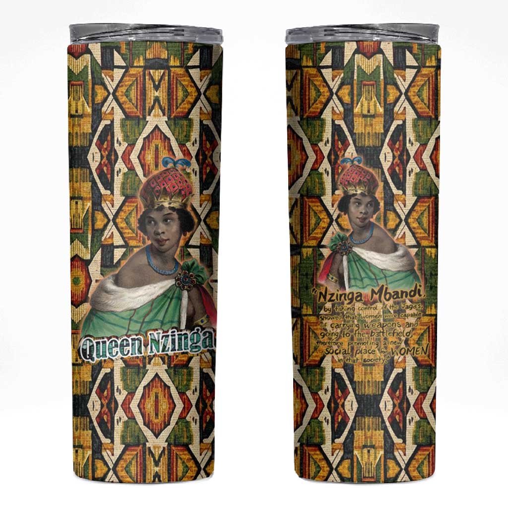 Queen Nzinga Skinny Tumbler Mbandi Traditional Regal Portrait Empowerment Quote African Female Leadership - Wonder Print Shop