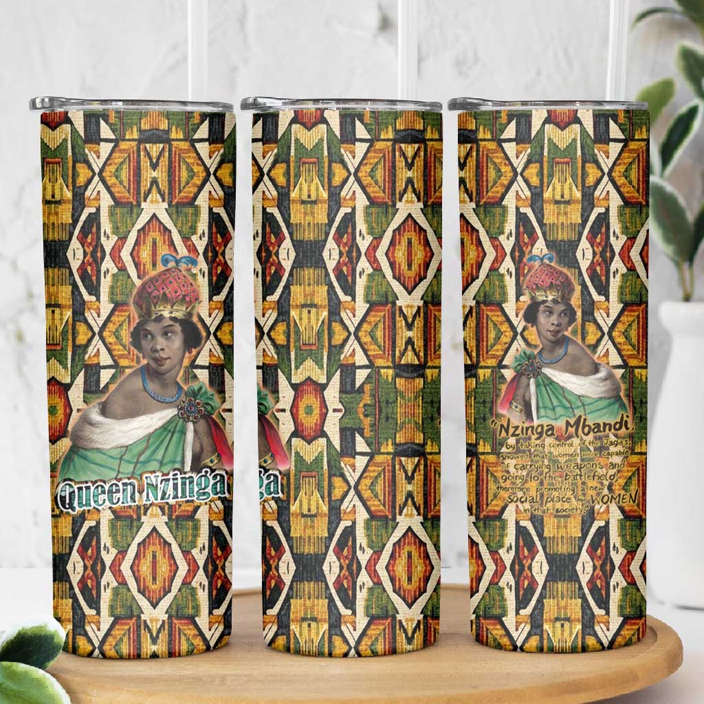Queen Nzinga Skinny Tumbler Mbandi Traditional Regal Portrait Empowerment Quote African Female Leadership - Wonder Print Shop