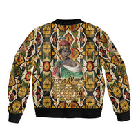 Queen Nzinga Sleeve Zip Bomber Jacket Mbandi Traditional Regal Portrait Empowerment Quote African Female Leadership - Wonder Print Shop