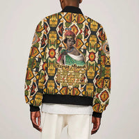Queen Nzinga Sleeve Zip Bomber Jacket Mbandi Traditional Regal Portrait Empowerment Quote African Female Leadership - Wonder Print Shop