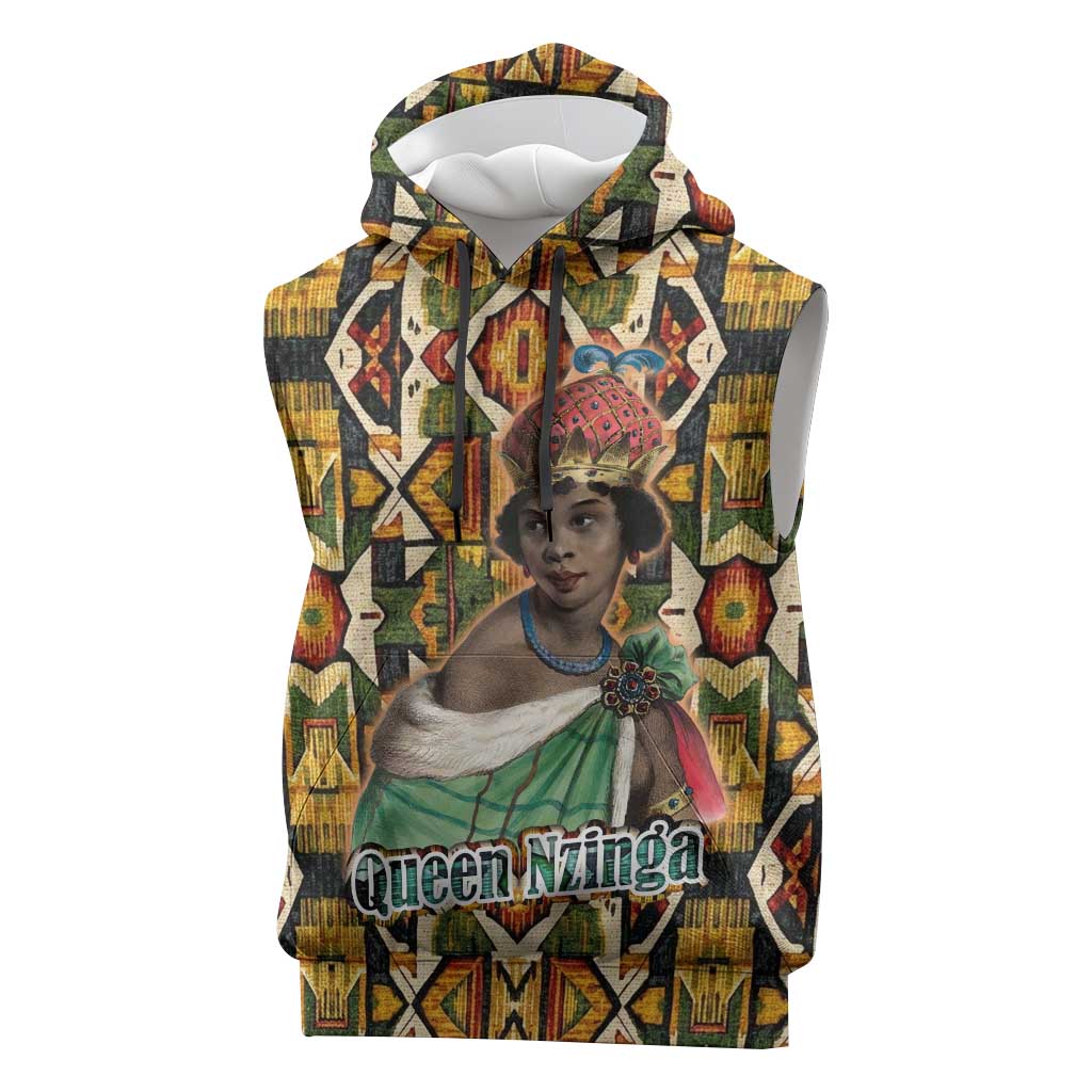 Queen Nzinga Sleeveless Hoodie Mbandi Traditional Regal Portrait Empowerment Quote African Female Leadership - Wonder Print Shop