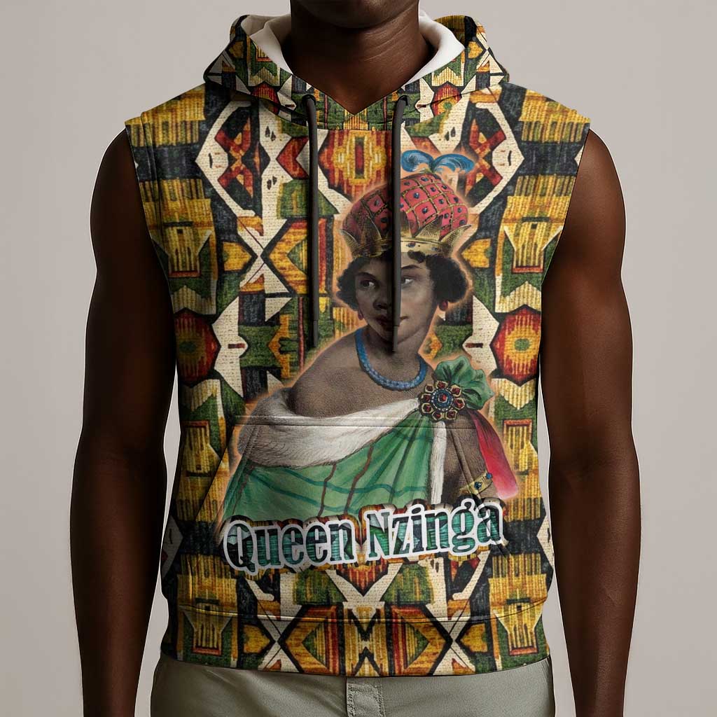 Queen Nzinga Sleeveless Hoodie Mbandi Traditional Regal Portrait Empowerment Quote African Female Leadership - Wonder Print Shop