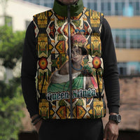 Queen Nzinga Sleeveless Puffer Jacket Mbandi Traditional Regal Portrait Empowerment Quote African Female Leadership - Wonder Print Shop