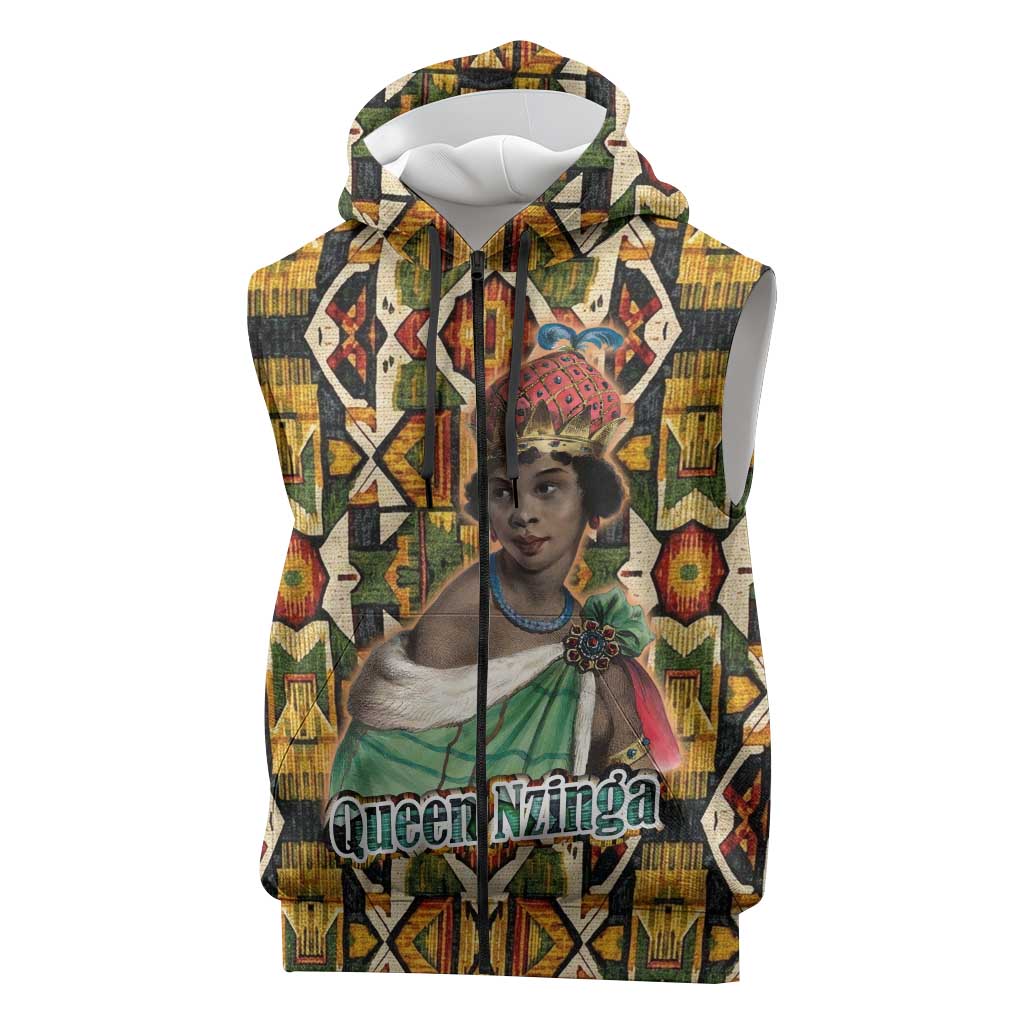 Queen Nzinga Sleeveless Zip Hoodie Mbandi Traditional Regal Portrait Empowerment Quote African Female Leadership - Wonder Print Shop