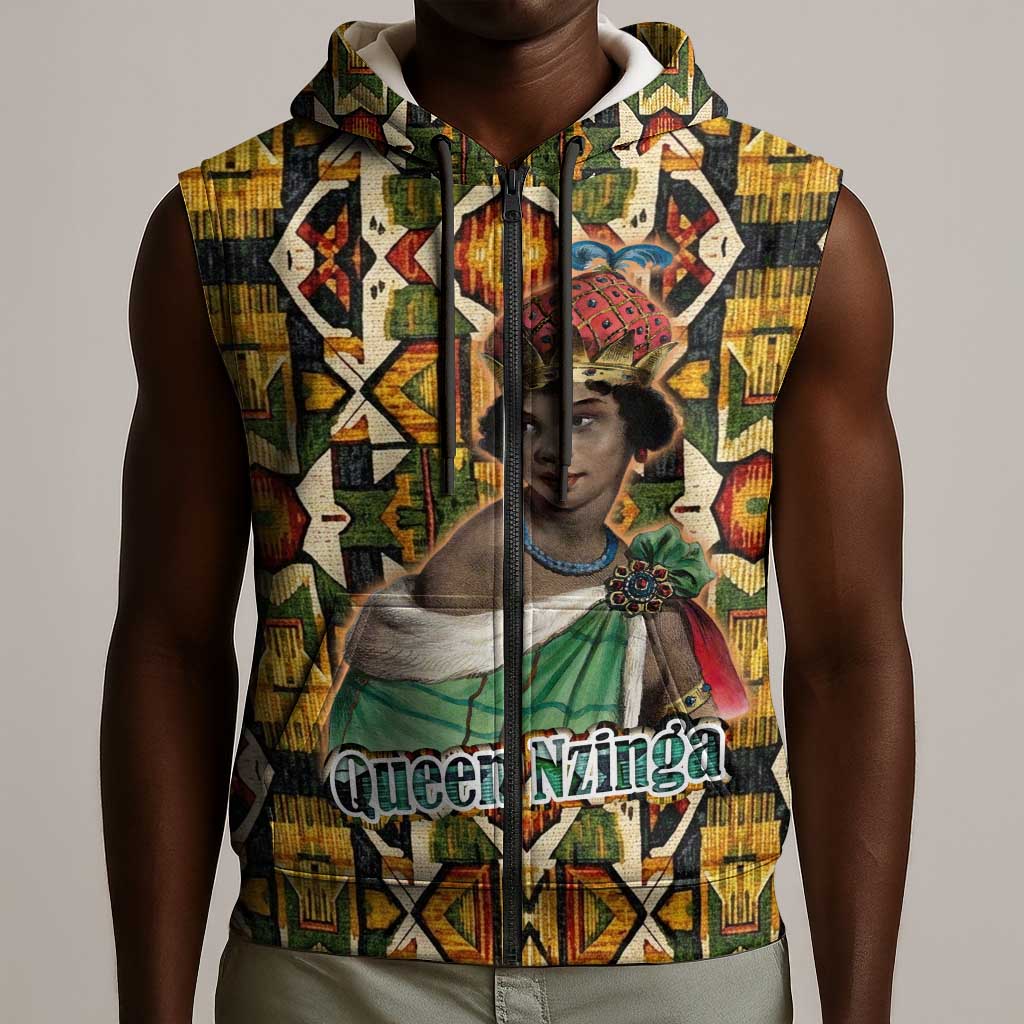 Queen Nzinga Sleeveless Zip Hoodie Mbandi Traditional Regal Portrait Empowerment Quote African Female Leadership - Wonder Print Shop