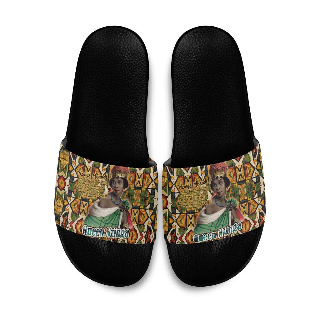 Queen Nzinga Slide Sandals Mbandi Traditional Regal Portrait Empowerment Quote African Female Leadership - Wonder Print Shop