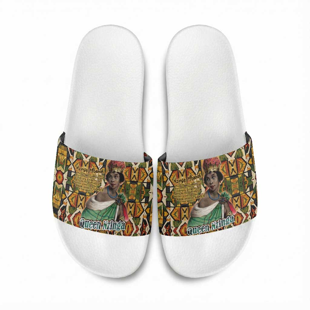 Queen Nzinga Slide Sandals Mbandi Traditional Regal Portrait Empowerment Quote African Female Leadership - Wonder Print Shop