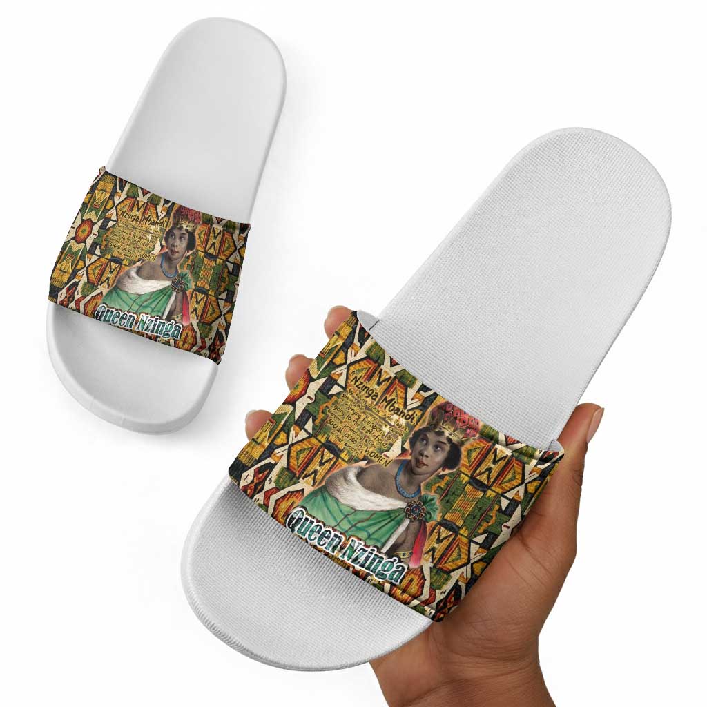 Queen Nzinga Slide Sandals Mbandi Traditional Regal Portrait Empowerment Quote African Female Leadership - Wonder Print Shop