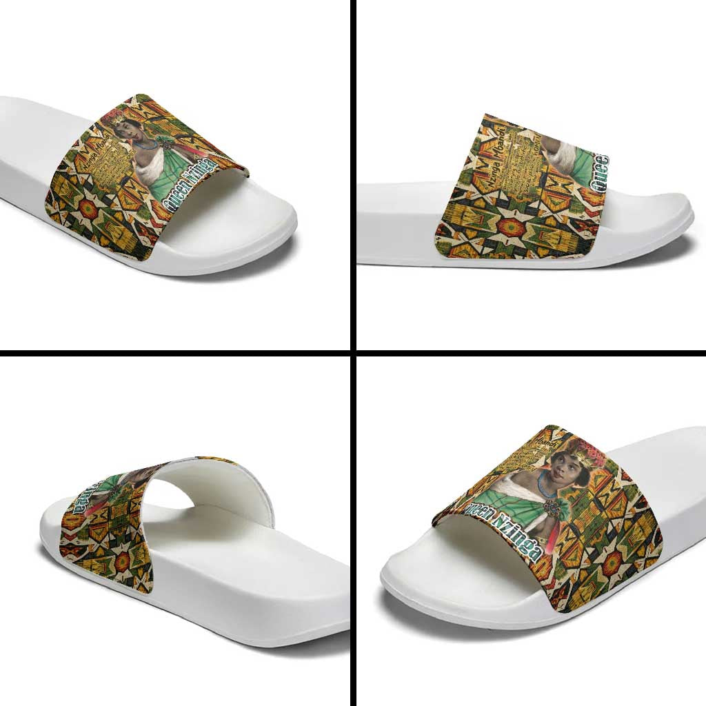 Queen Nzinga Slide Sandals Mbandi Traditional Regal Portrait Empowerment Quote African Female Leadership - Wonder Print Shop